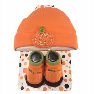 Little Me Pumpkin Beanie & Bootie Set Orange Size 0-12 Months